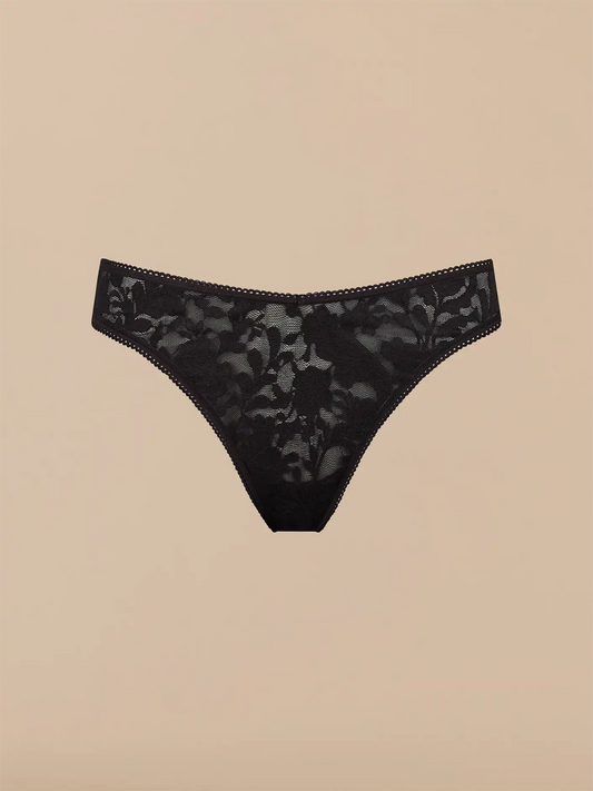 All Over Lace V-Front Thong - New | Black Floral