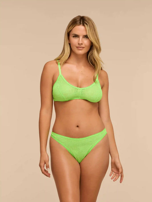 All Over Lace V-Front Thong - New | Limeade Webs