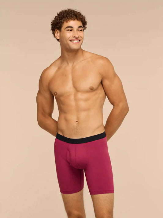 TrueCotton Long Boxer Brief w/ Fly | Red Plum