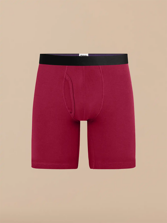TrueCotton Long Boxer Brief w/ Fly | Red Plum