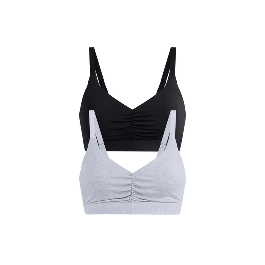 Curvy UltraModal™ FeelFree Ruched Bralette 2-Pack | Black/Heather Grey Pack